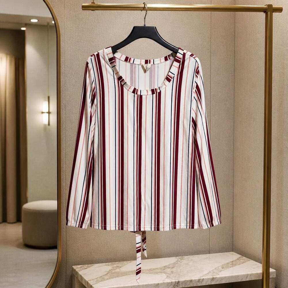 Bae City Women's Plus Size 2X Striped Top w/Zipper Shoulder Detail and Tie Hem